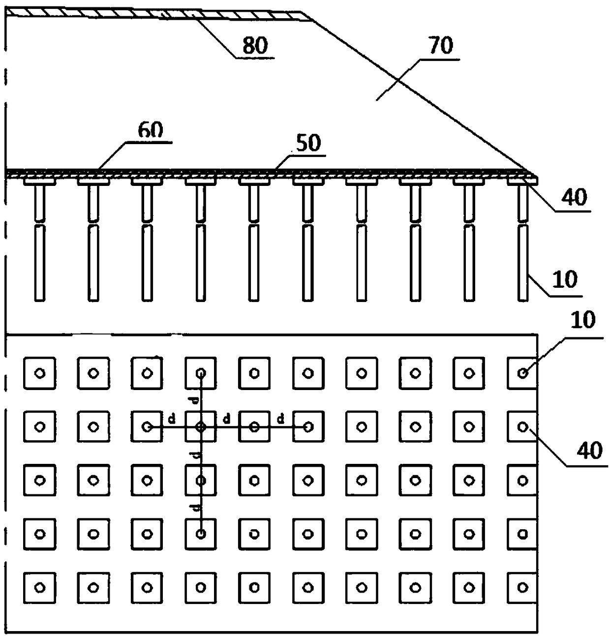 Treatment structure and method of high-strength water-permeable fiber concrete pipe gravel core pile soft thick soil base