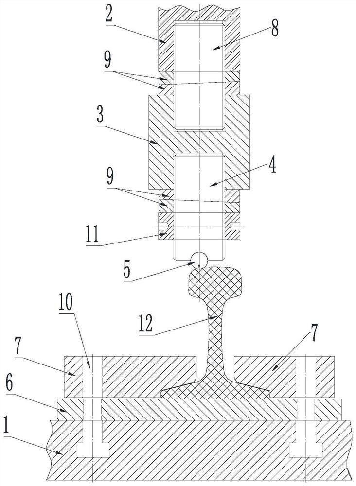 Rail joint rail head eccentric loading-rail waist fatigue test device and test method