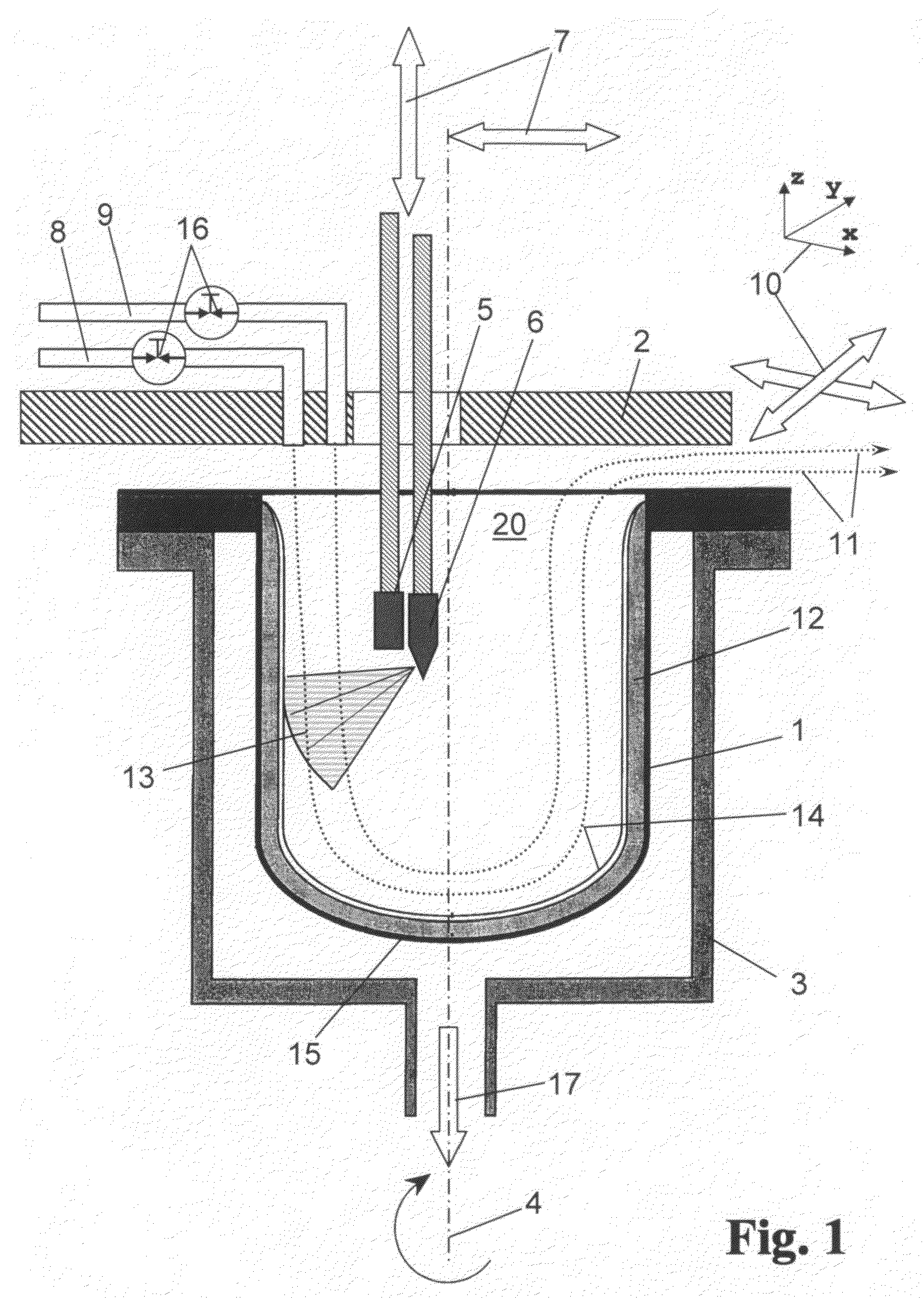 Method and apparatus for producing a crucible of quartz glass