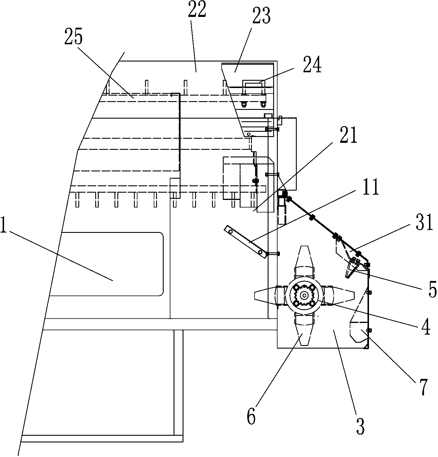 Novel combined harvester shredding device