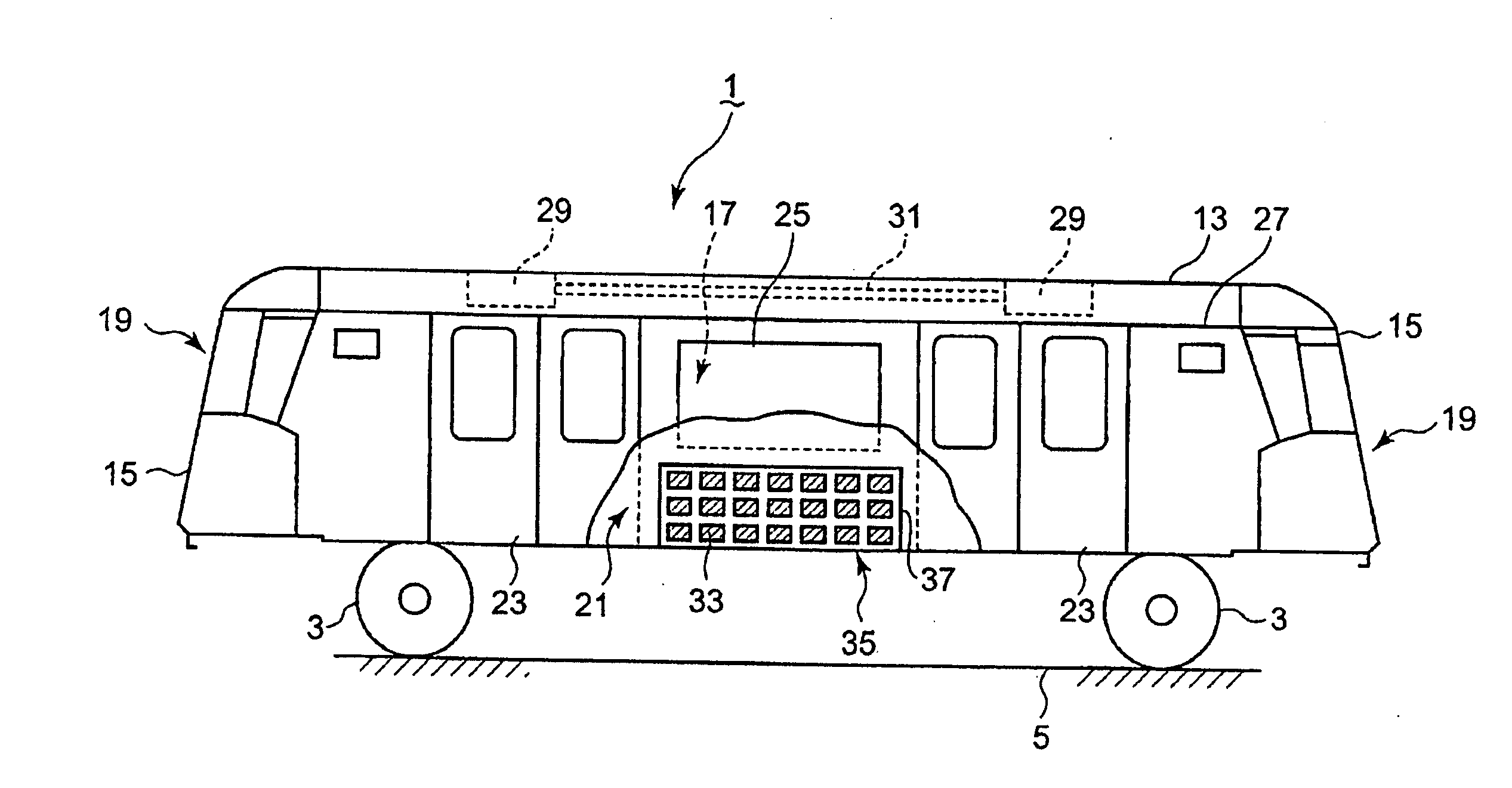 Structure for mounting batteries in guideway electric vehicle