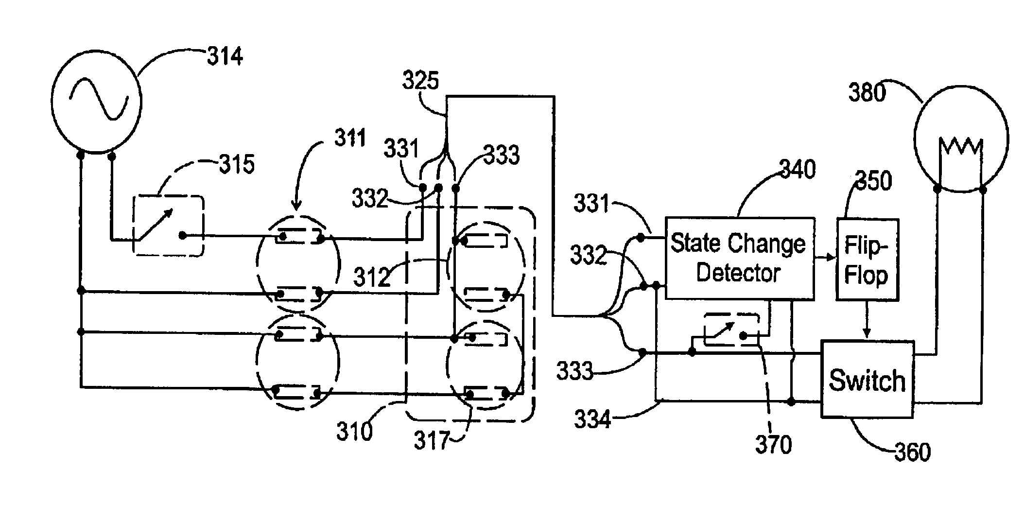 Control circuit for turning a device on or off using a conventional wall switch or a device switch