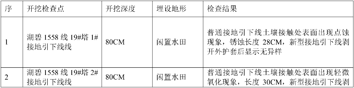 Electric transmission line grounding down lead suitable for rapid on-site anticorrosion treatment