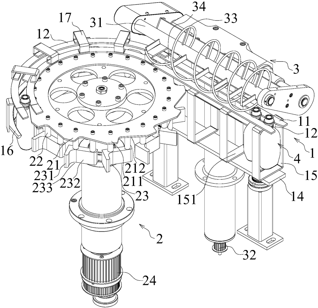 Conveying device for soft bottles