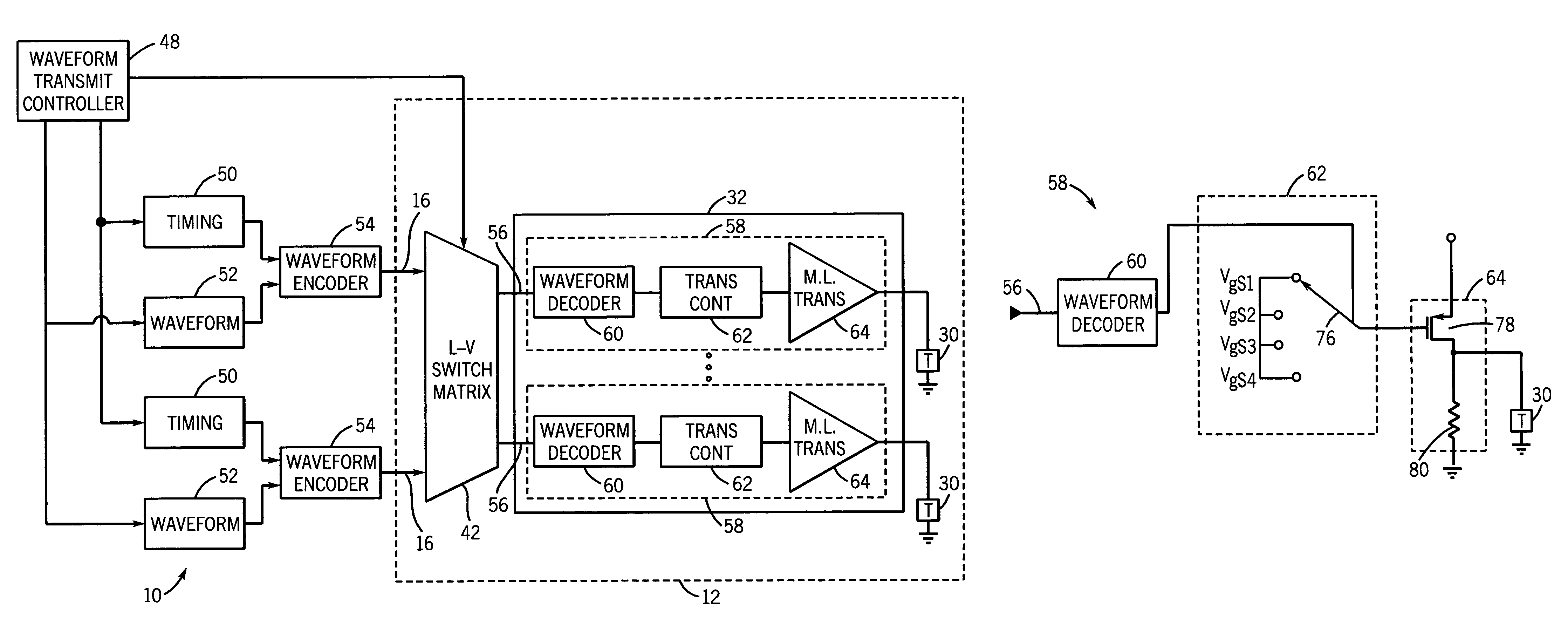 Reconfigurable array with multi-level transmitters