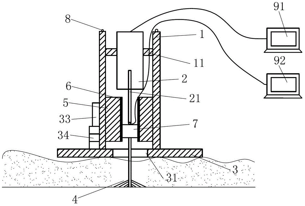 Device for measuring sediment thickness through drill bit variable pressure sensing method