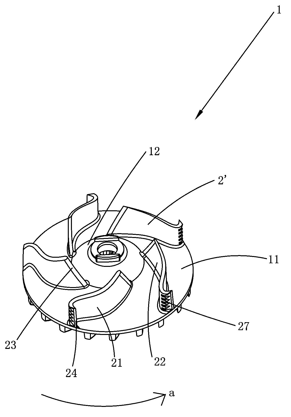 Centrifugal type impeller and blowing and sucking device comprising centrifugal type impeller