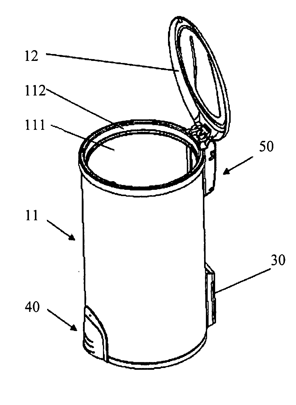 Container with touch control arrangement