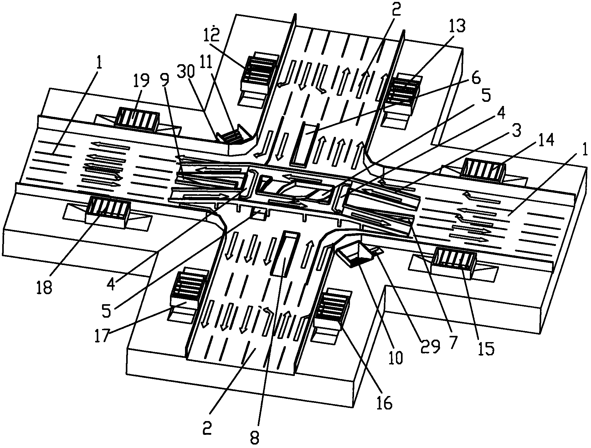 Crossed intersection pass system