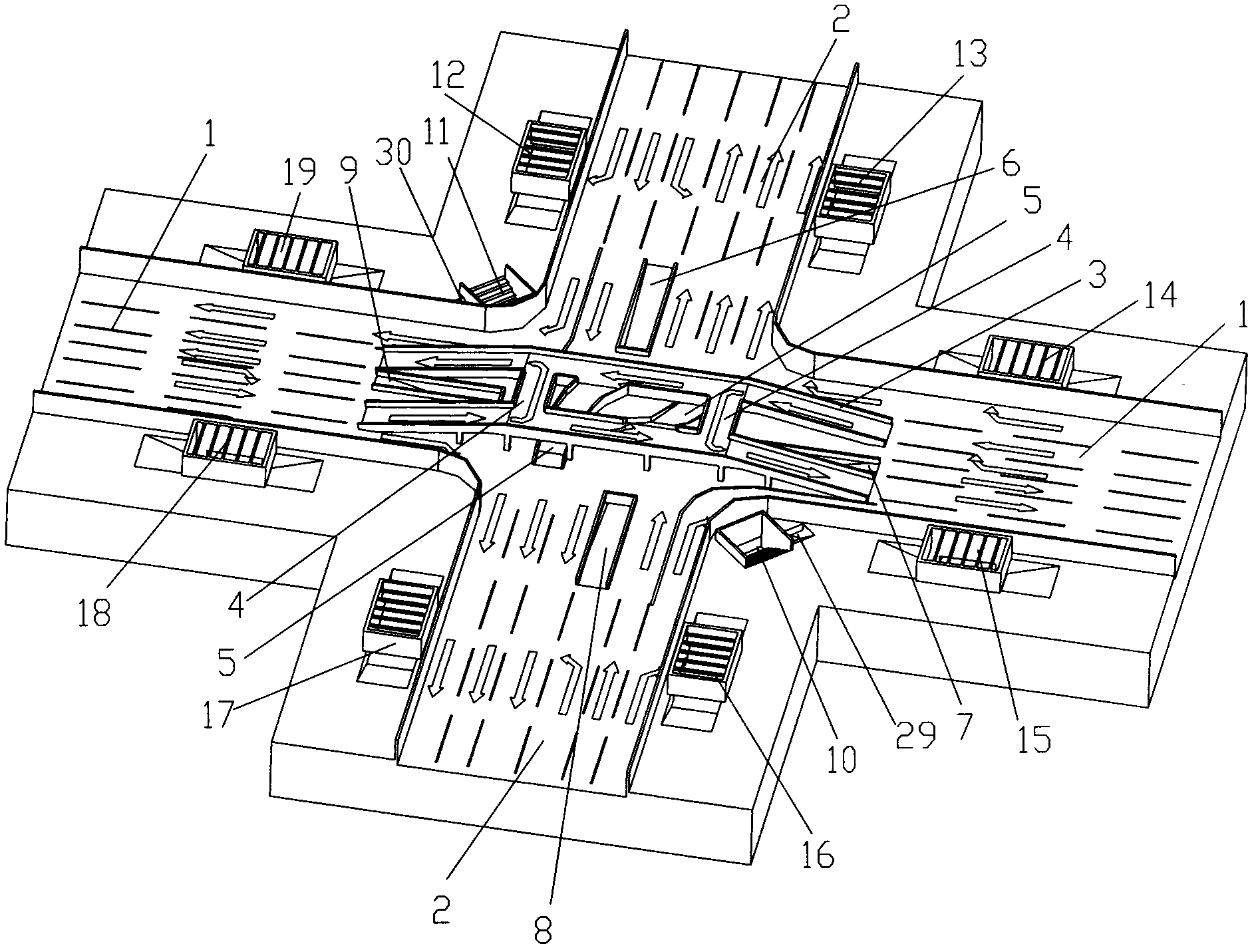 Crossed intersection pass system