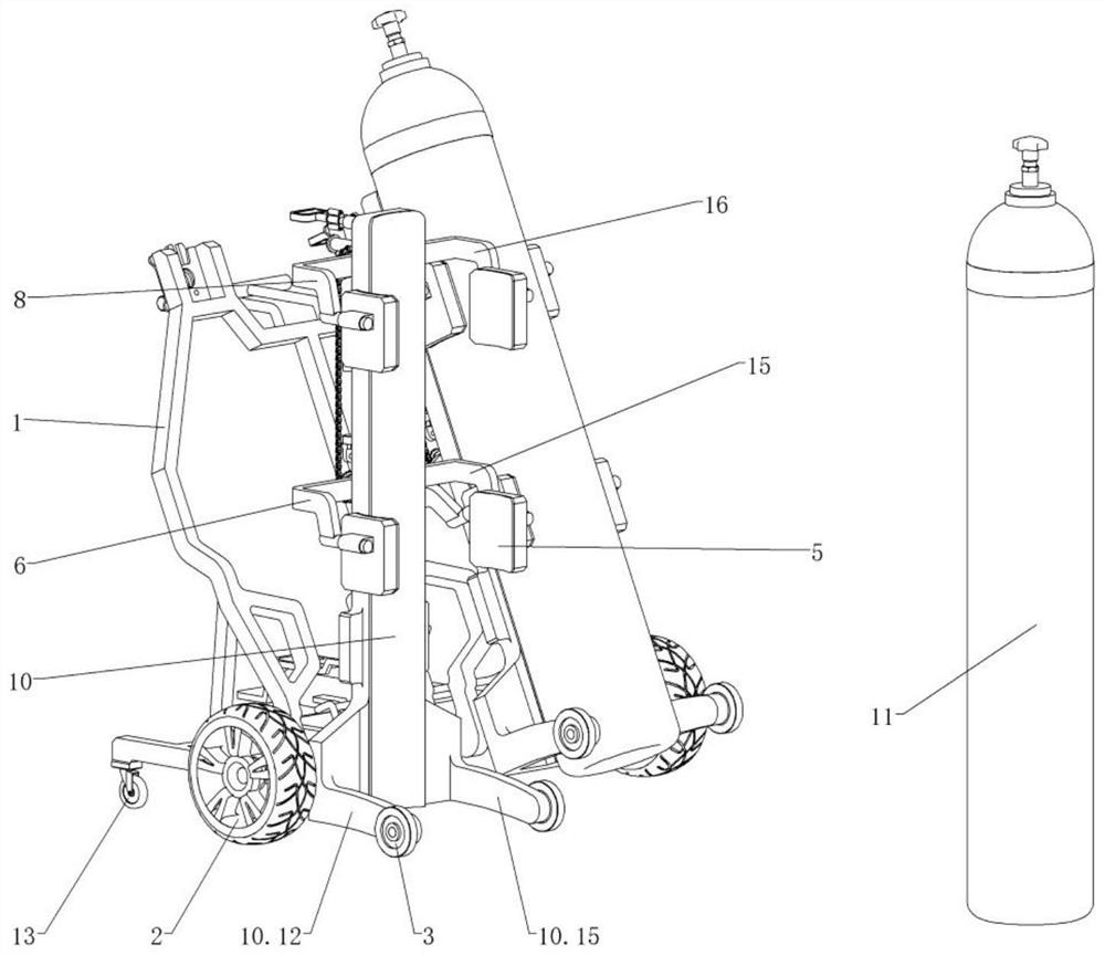 Duplex medical oxygen bottle carrier operated by one person