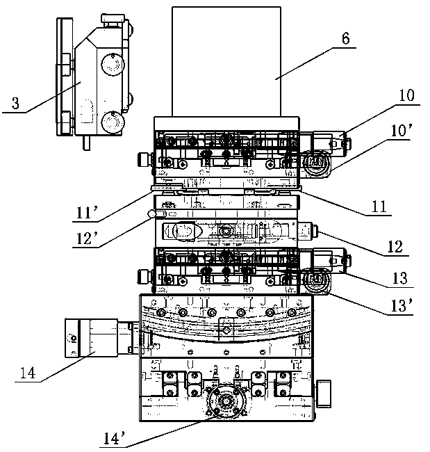 Cylindrical surface interference splicing measuring device and adjusting method thereof