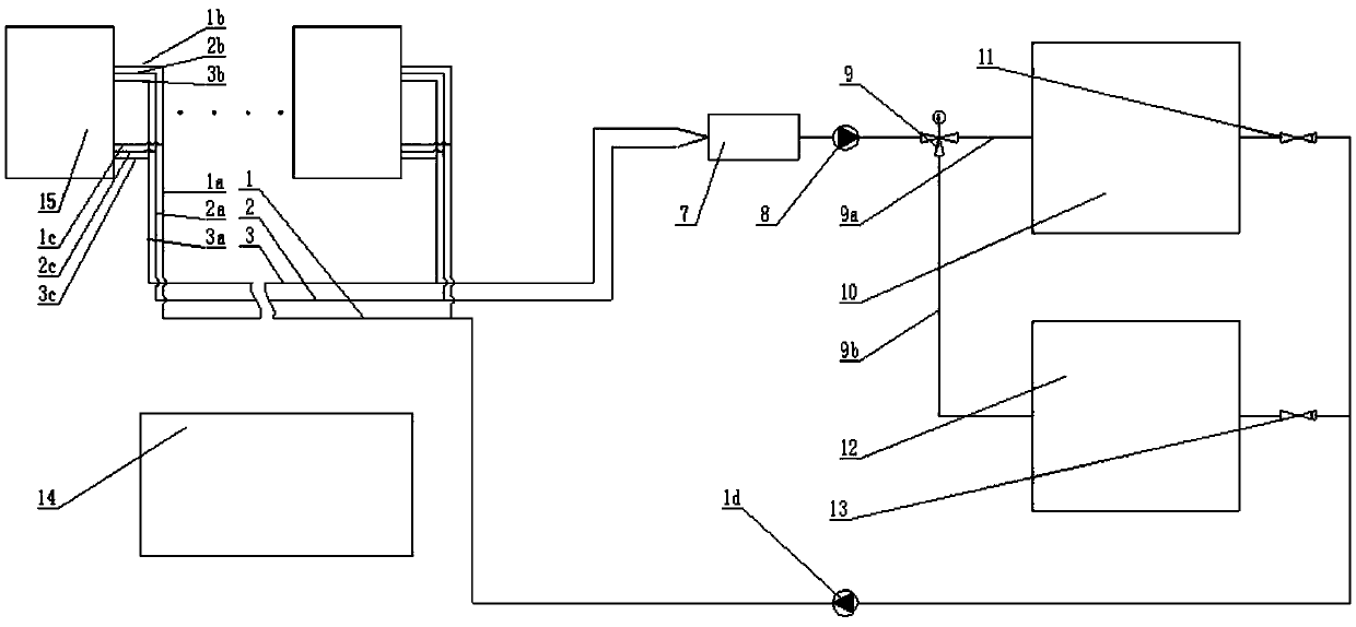 A desktop computer water-cooling heat source comprehensive recycling system for a machine room and a working method thereof