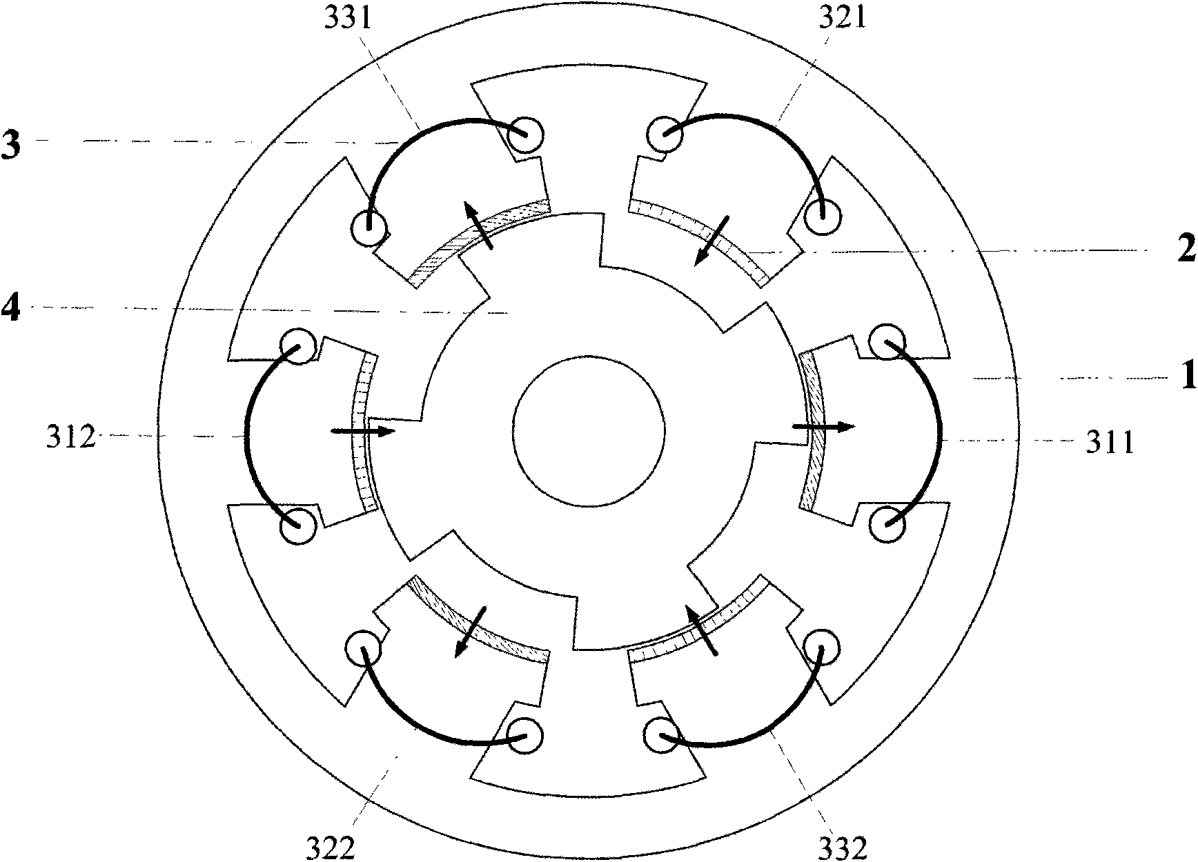 Stator surface mounted doubly salient pole permanent magnet motor