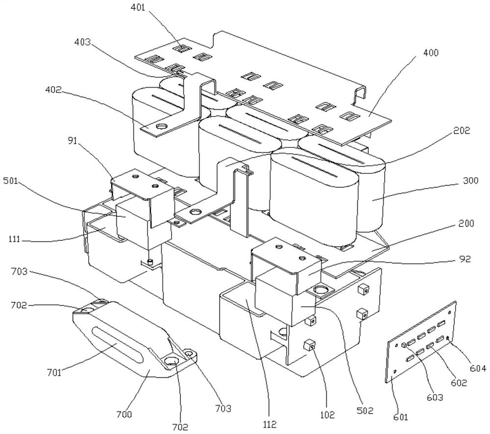 Modular bus capacitor integrated with filter and discharge resistor