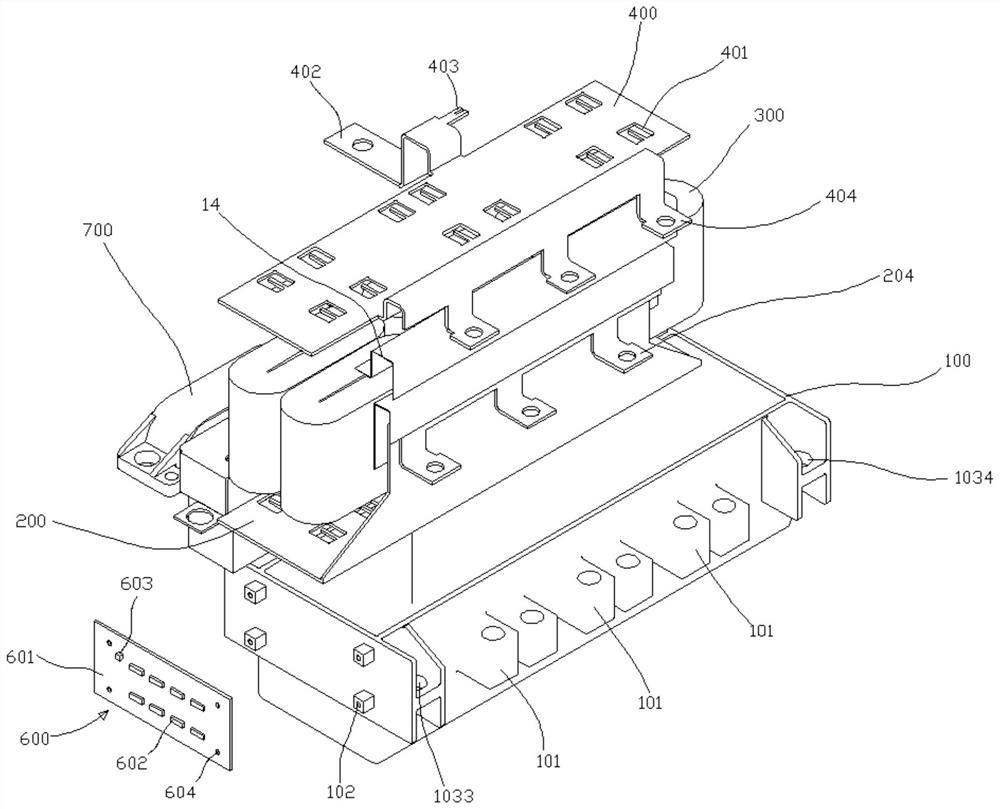 Modular bus capacitor integrated with filter and discharge resistor