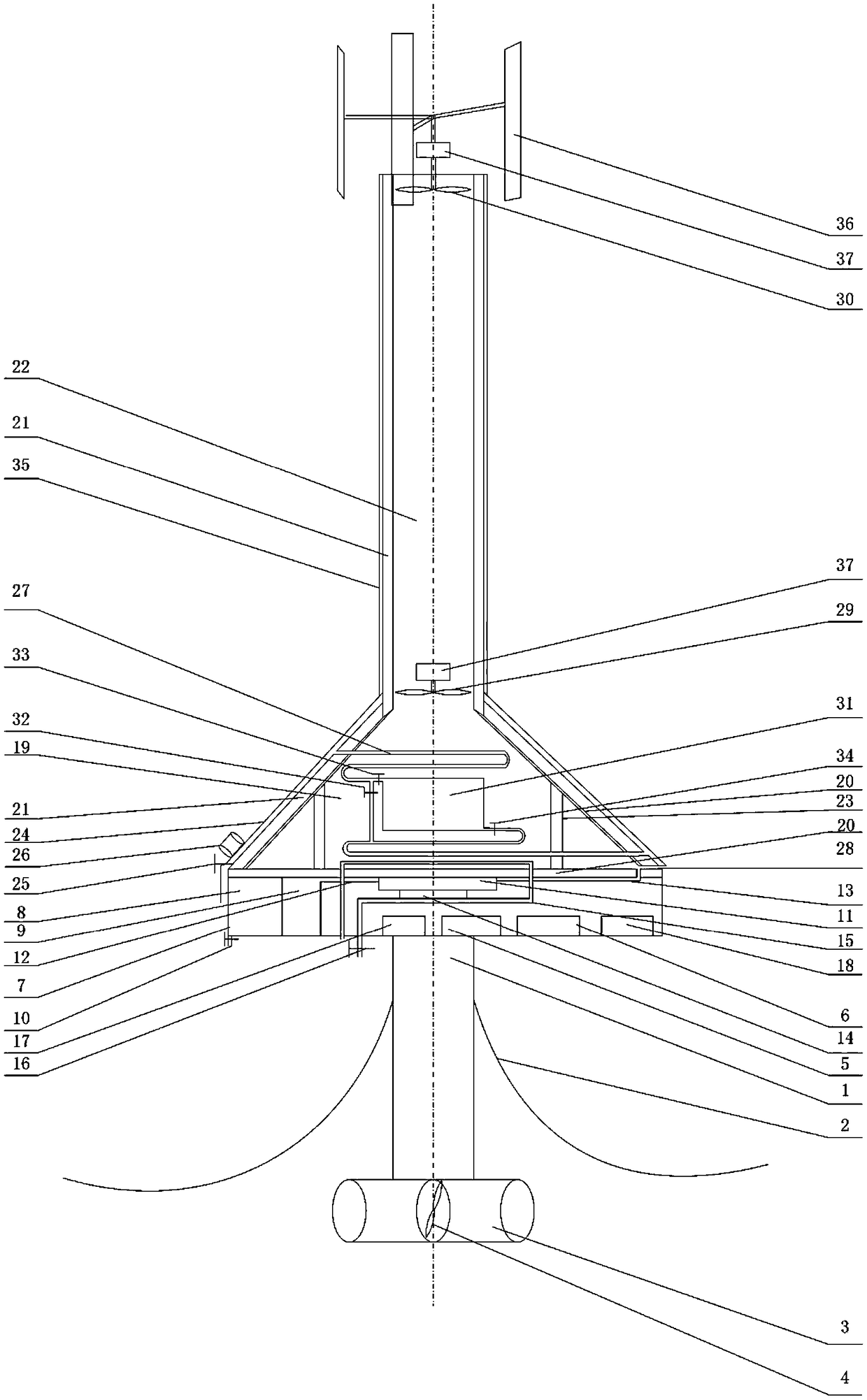 Integrated power generation device capable of comprehensively using renewable energy sources at sea