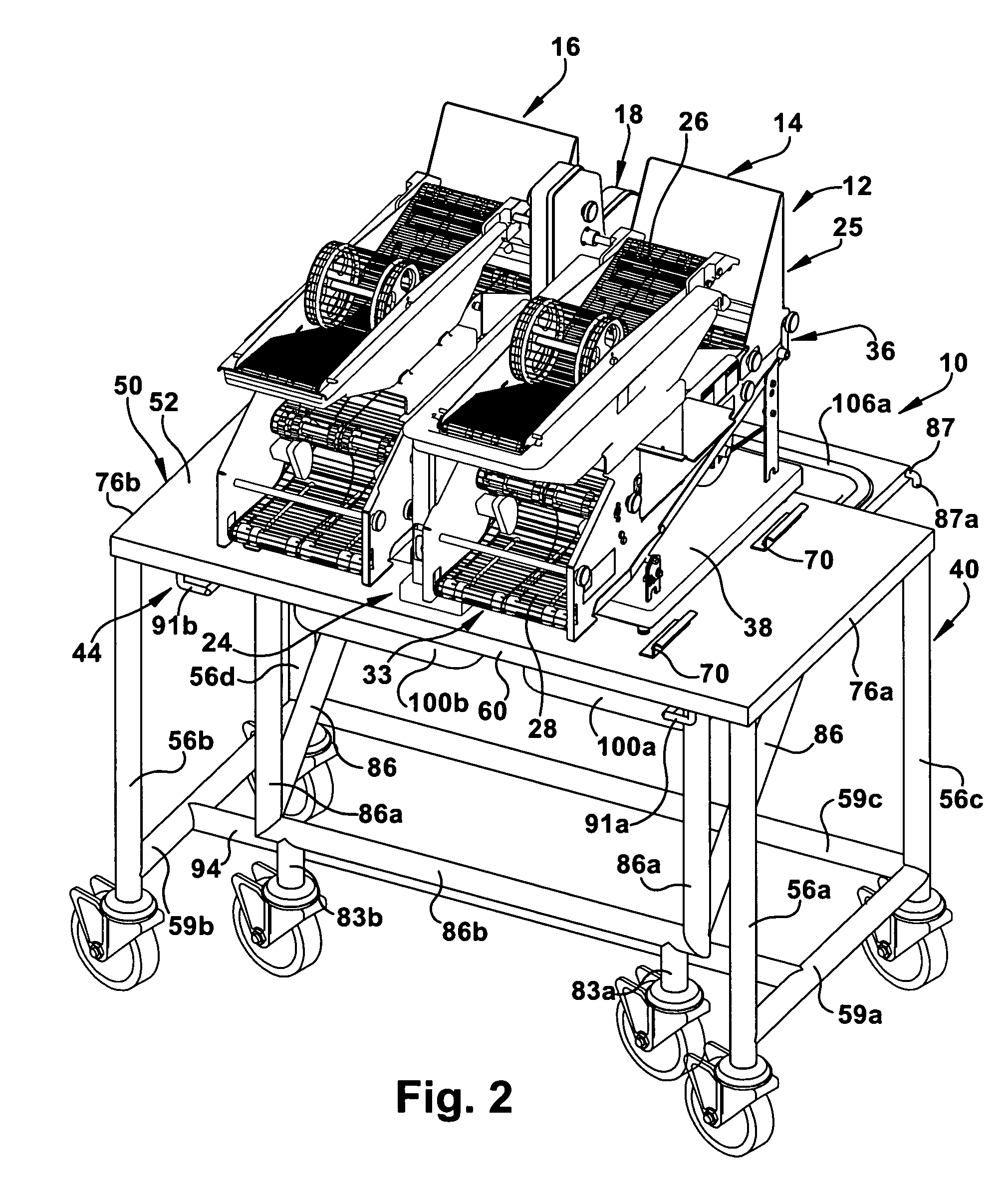 Support table assembly for food product breading machine