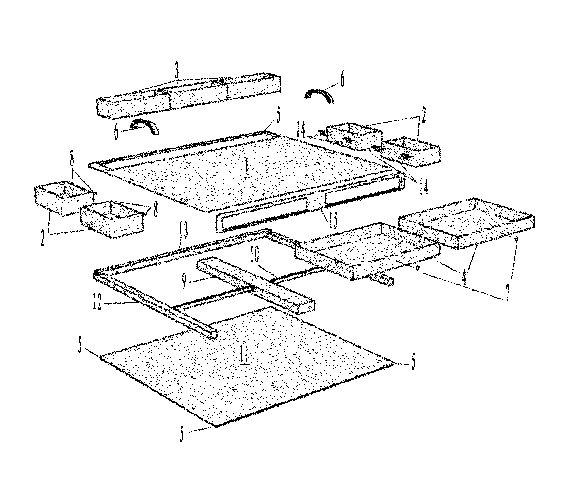 Play platform with removable containers for building blocks and other child activities