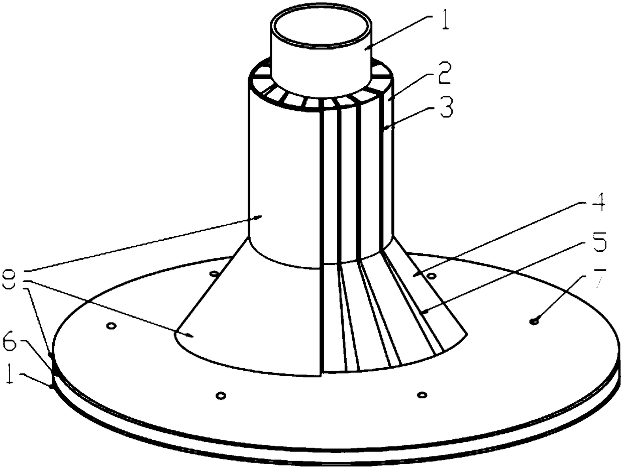 Hub type rigid flange of rib-added composite foam sandwich barrel and preparation method thereof