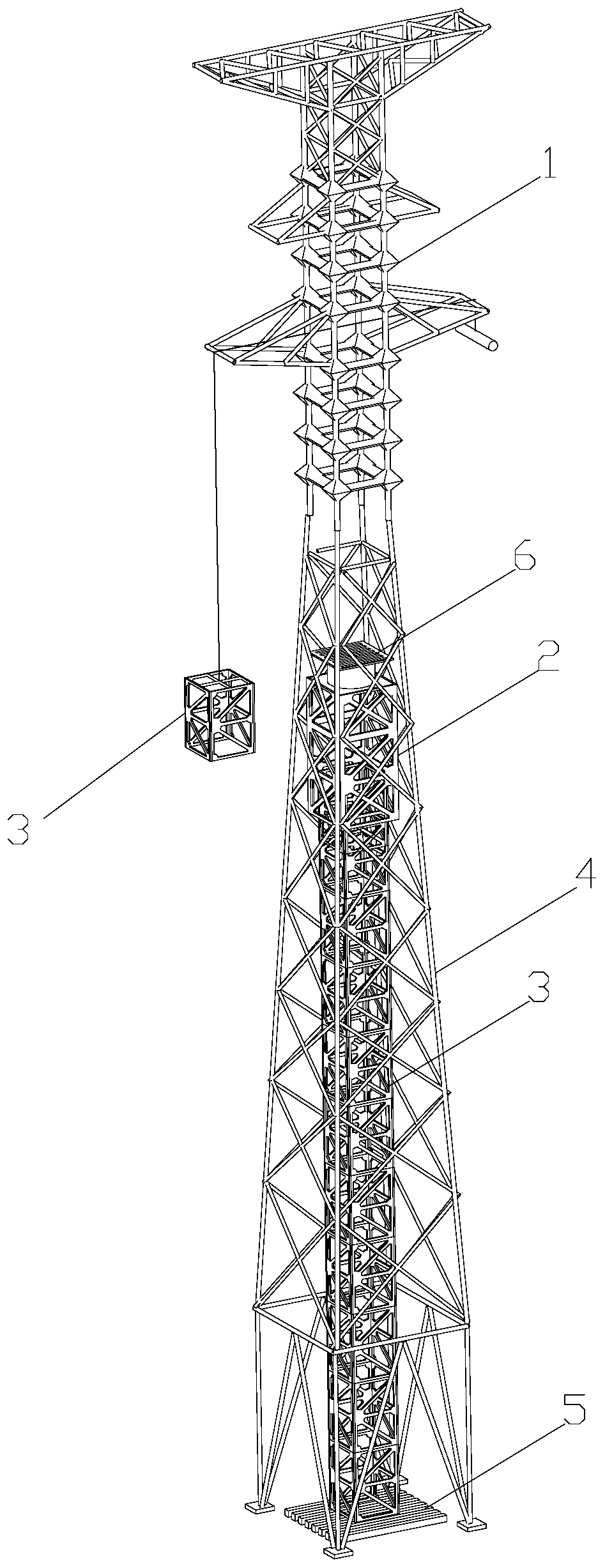 Self-lifting tower erecting device and method based on semi-rigid composite material tower head crane