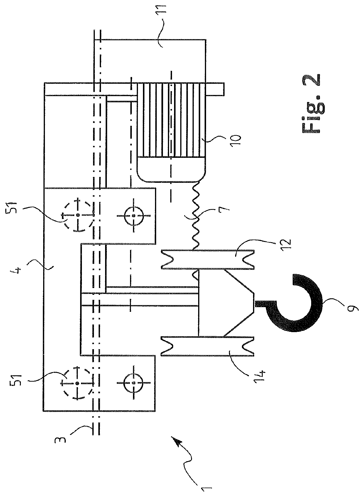 Low-construction trolley for wire rope hoist