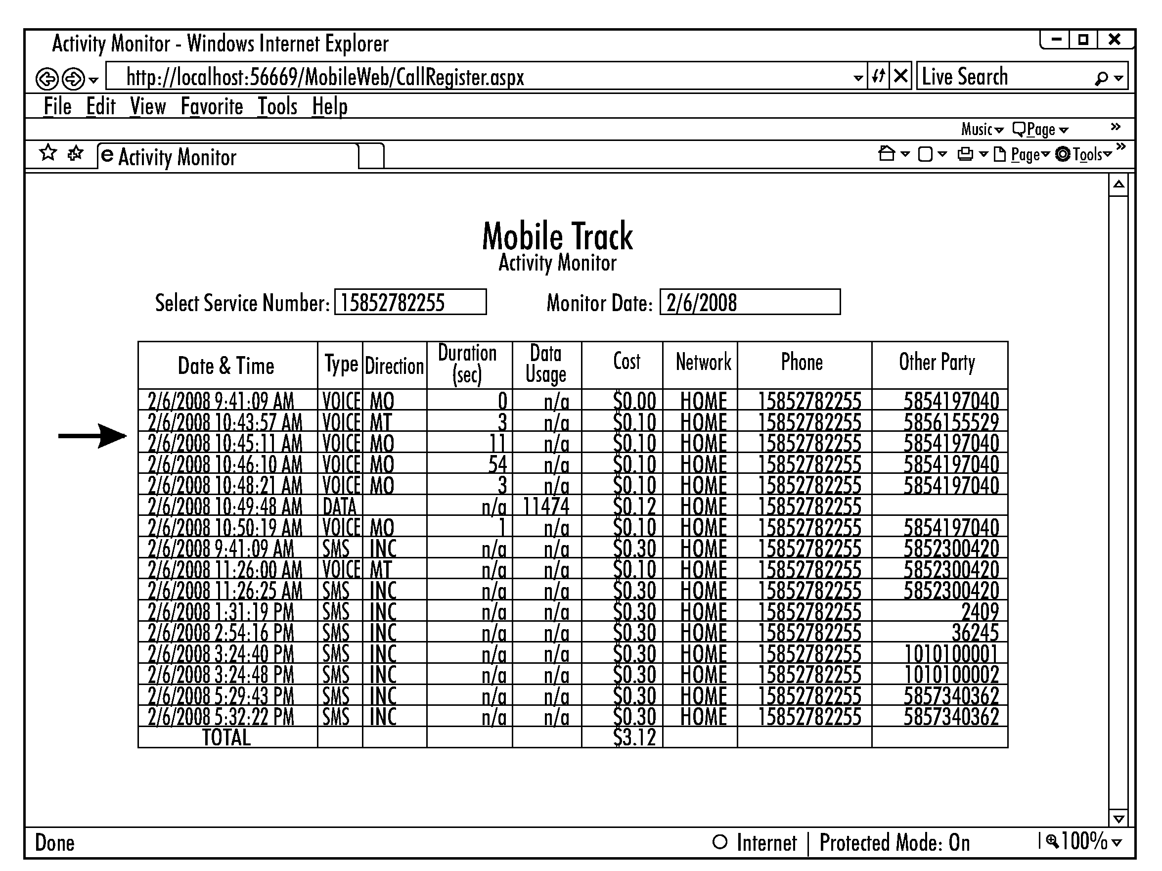 Mobile phone/device usage tracking system and method