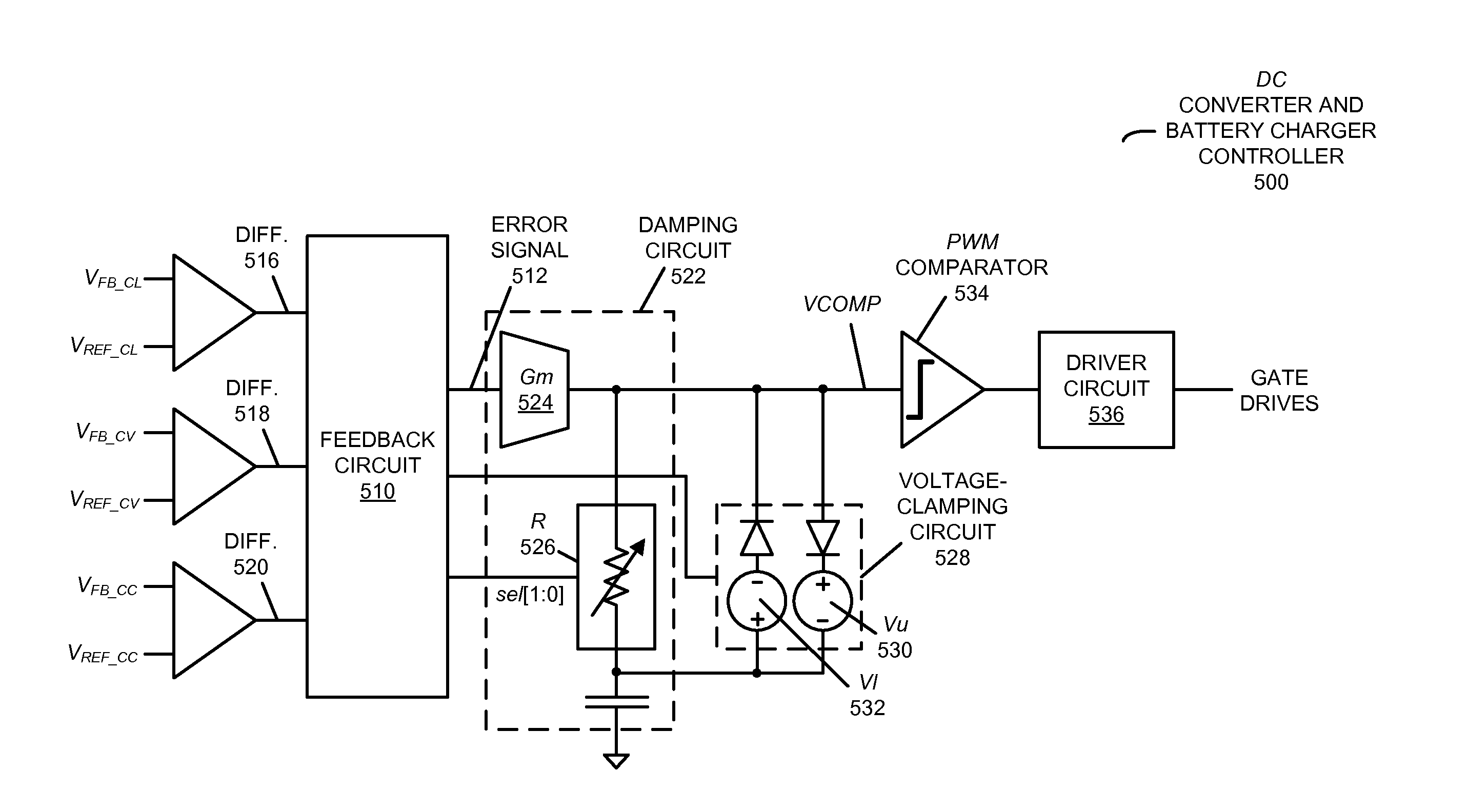 Reconfigurable compensator with large-signal stabilizing network