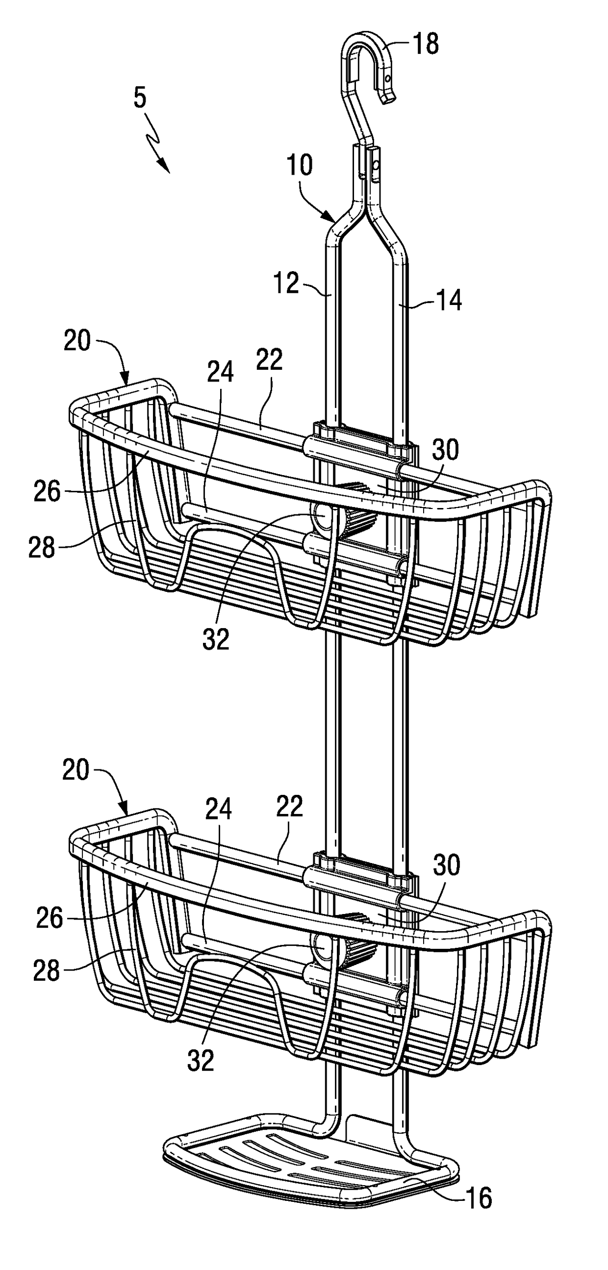 Shower caddies with adjustable baskets