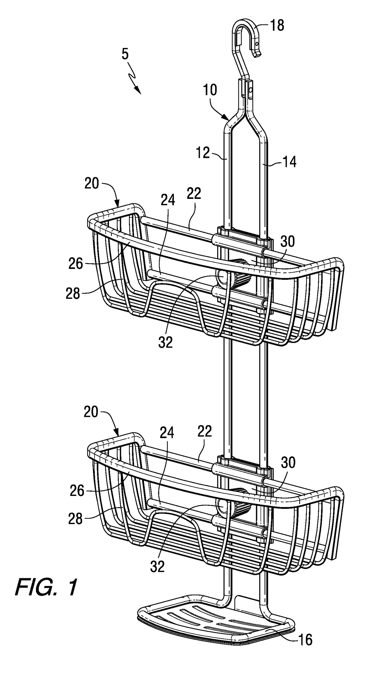 Shower caddies with adjustable baskets