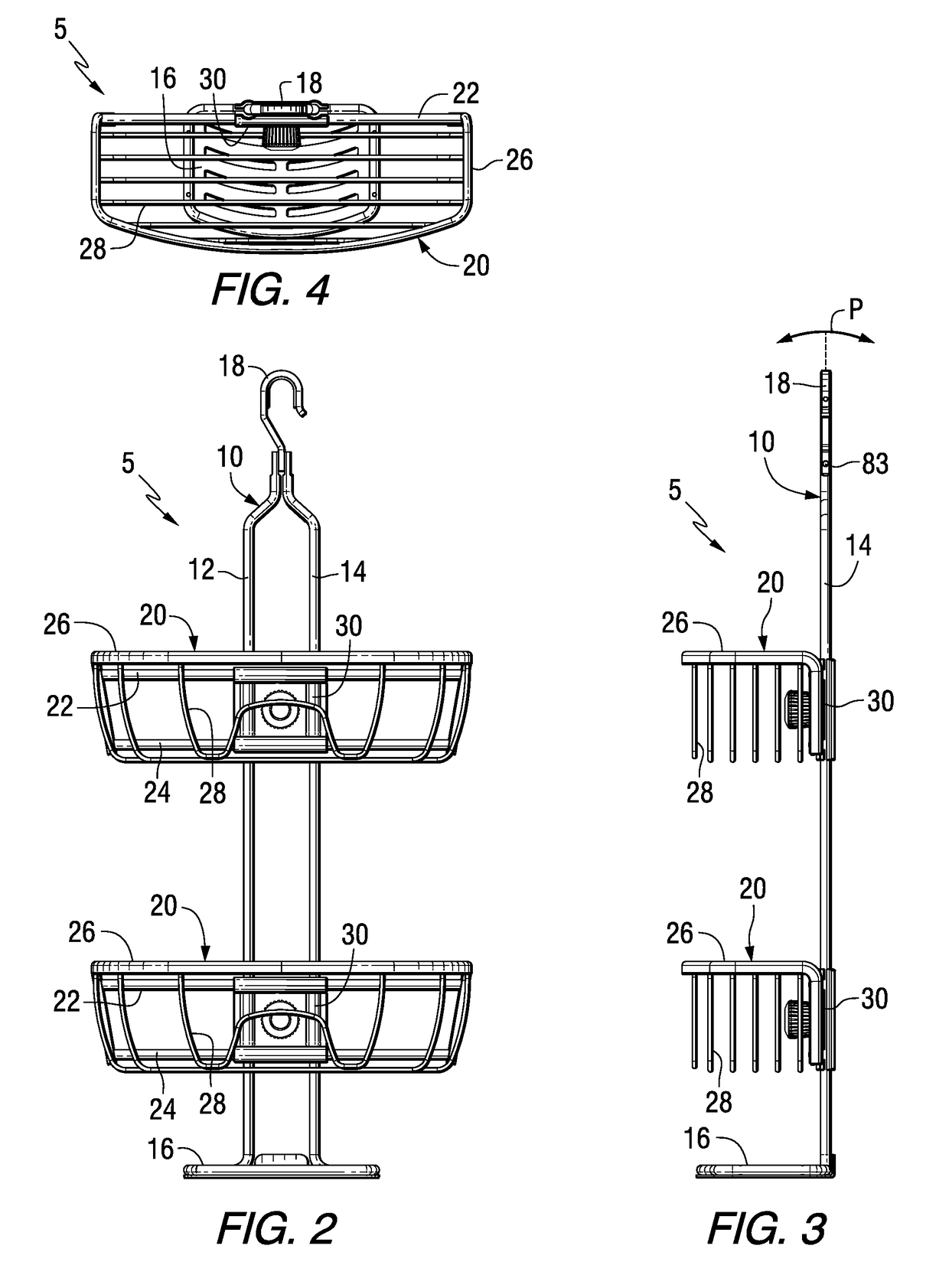 Shower caddies with adjustable baskets