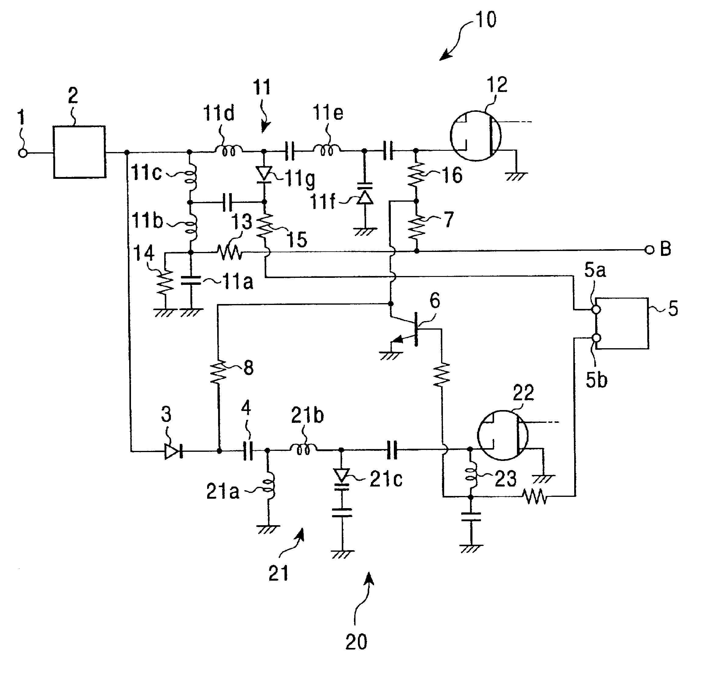 Tuner for receiving television signal in VHF band and UHF band