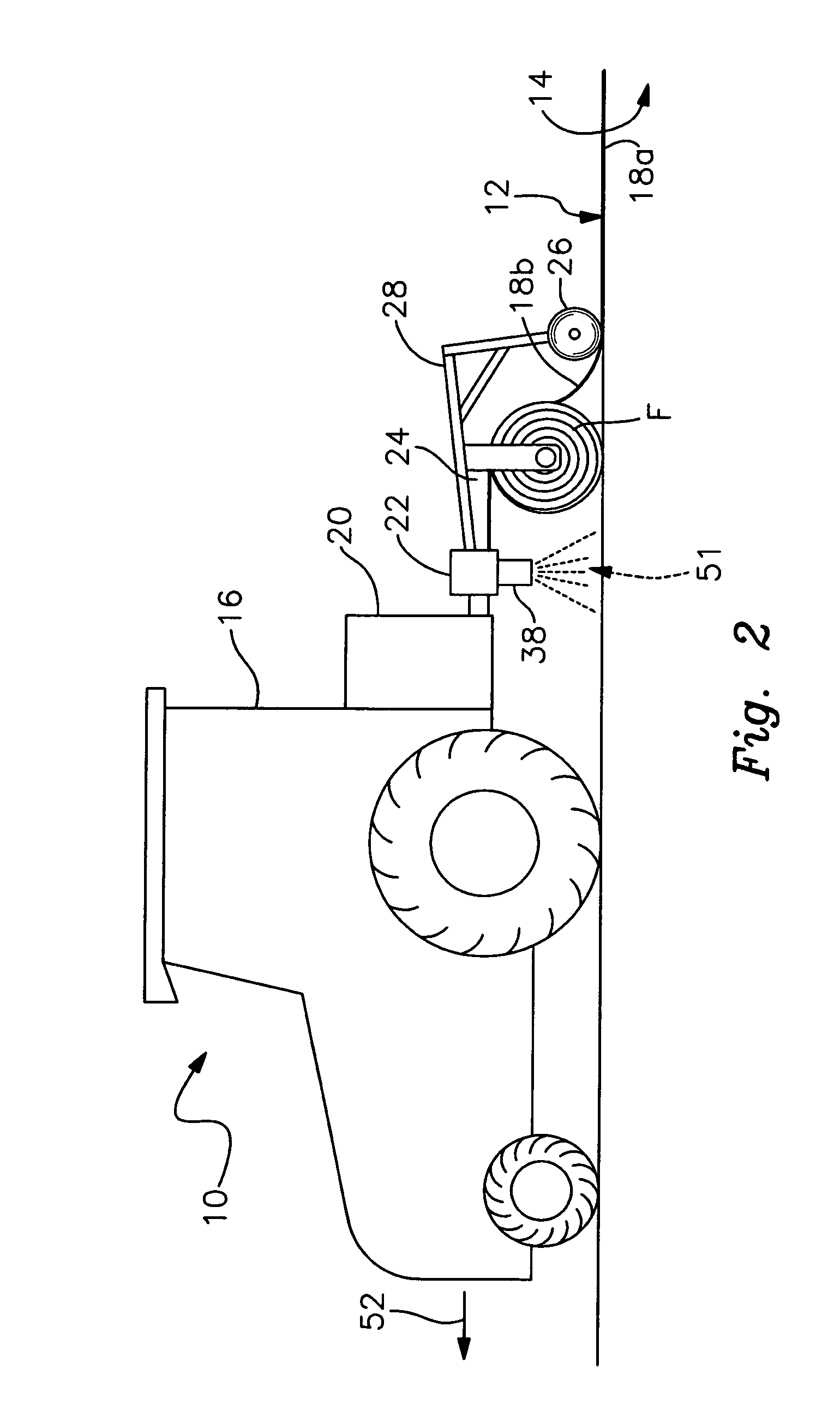 Melted hot glue system for applying broadcast soil fumigation film to an agricultural field