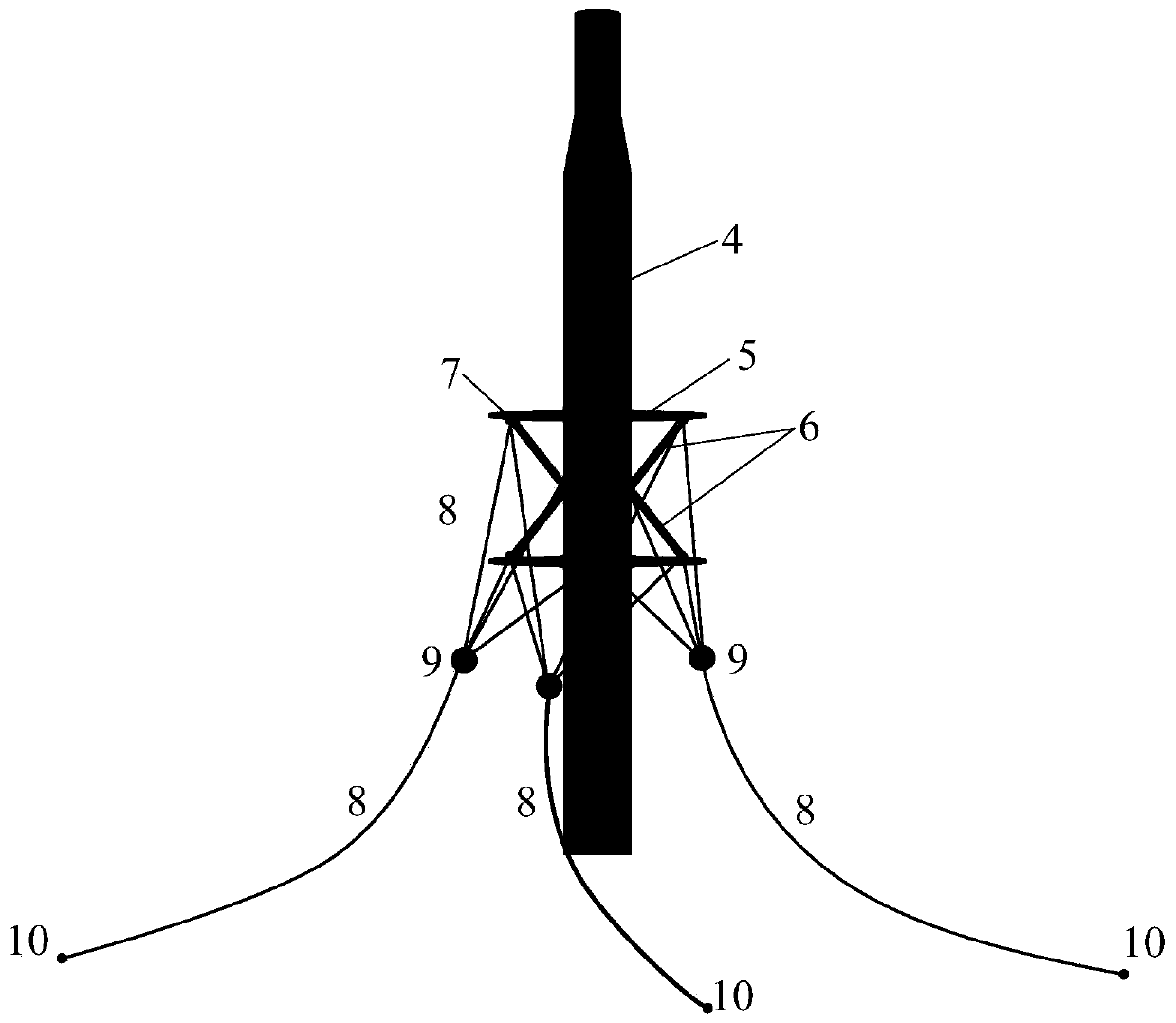 Bifurcation mooring line-type fan mooring system and offshore wind power generation equipment