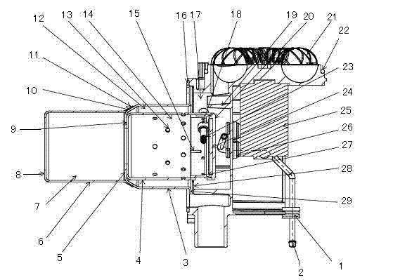 Burner for external spiral intake volatization and atomization type parking heater with flat cap and necking