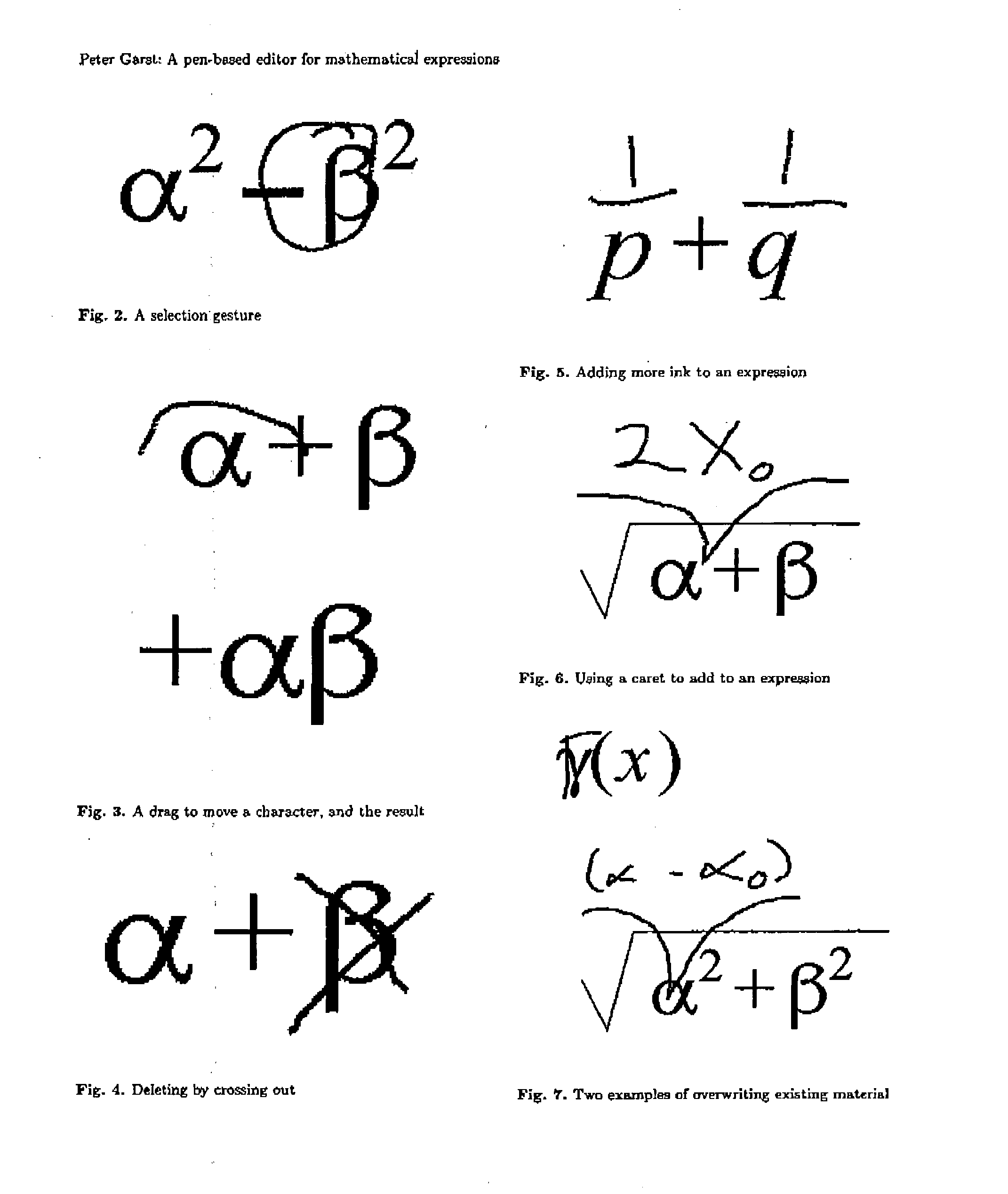 Modeless gesture driven editor for handwritten mathematical expressions