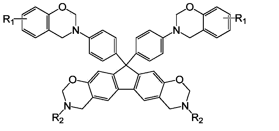 N-semi aromatic hydrocarbyl bisphenol-diamine tetrafunctional fluorene-based benzoxazine and preparation method thereof