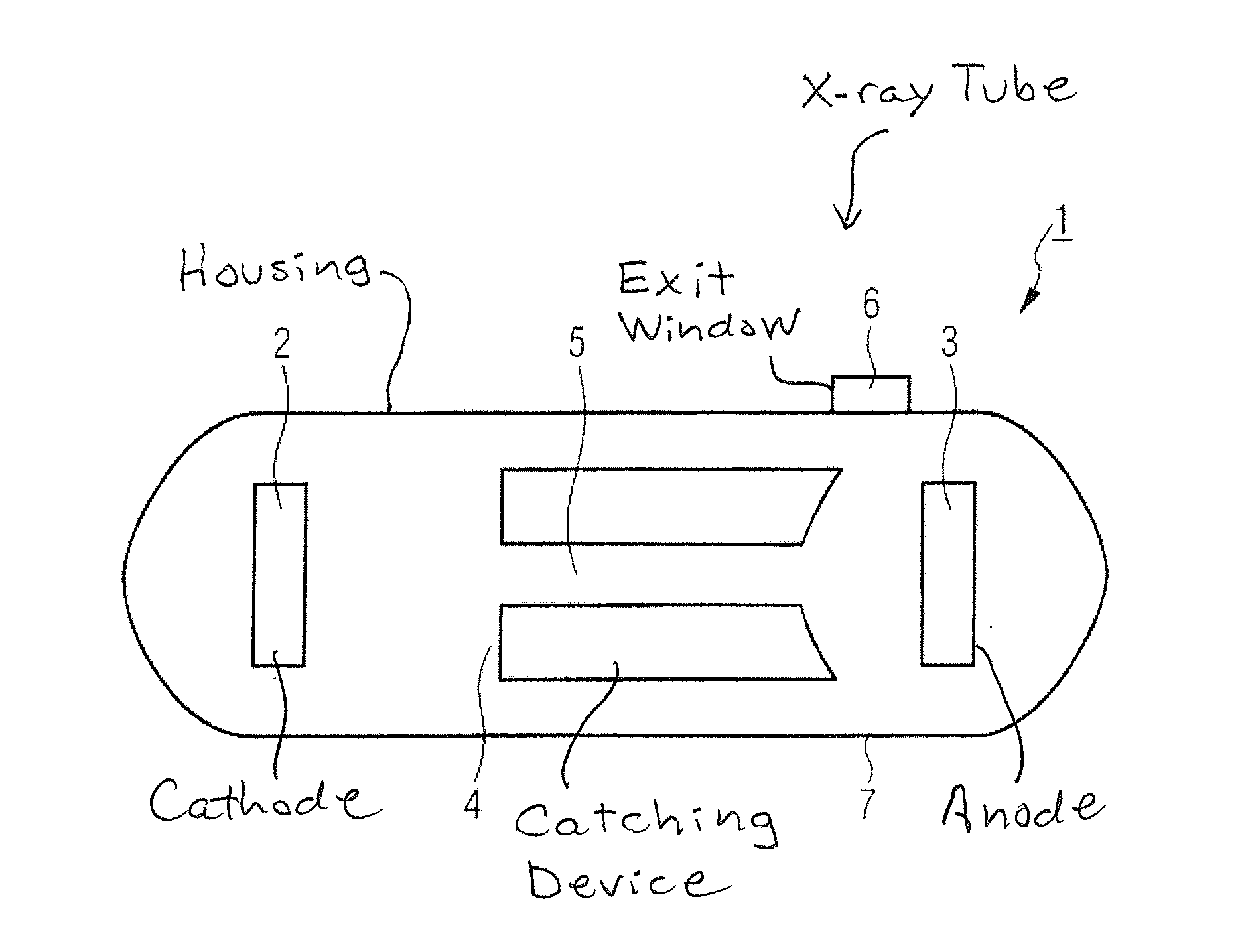 X-ray tube with a catching device for backscattered electrons, and operating method therefor