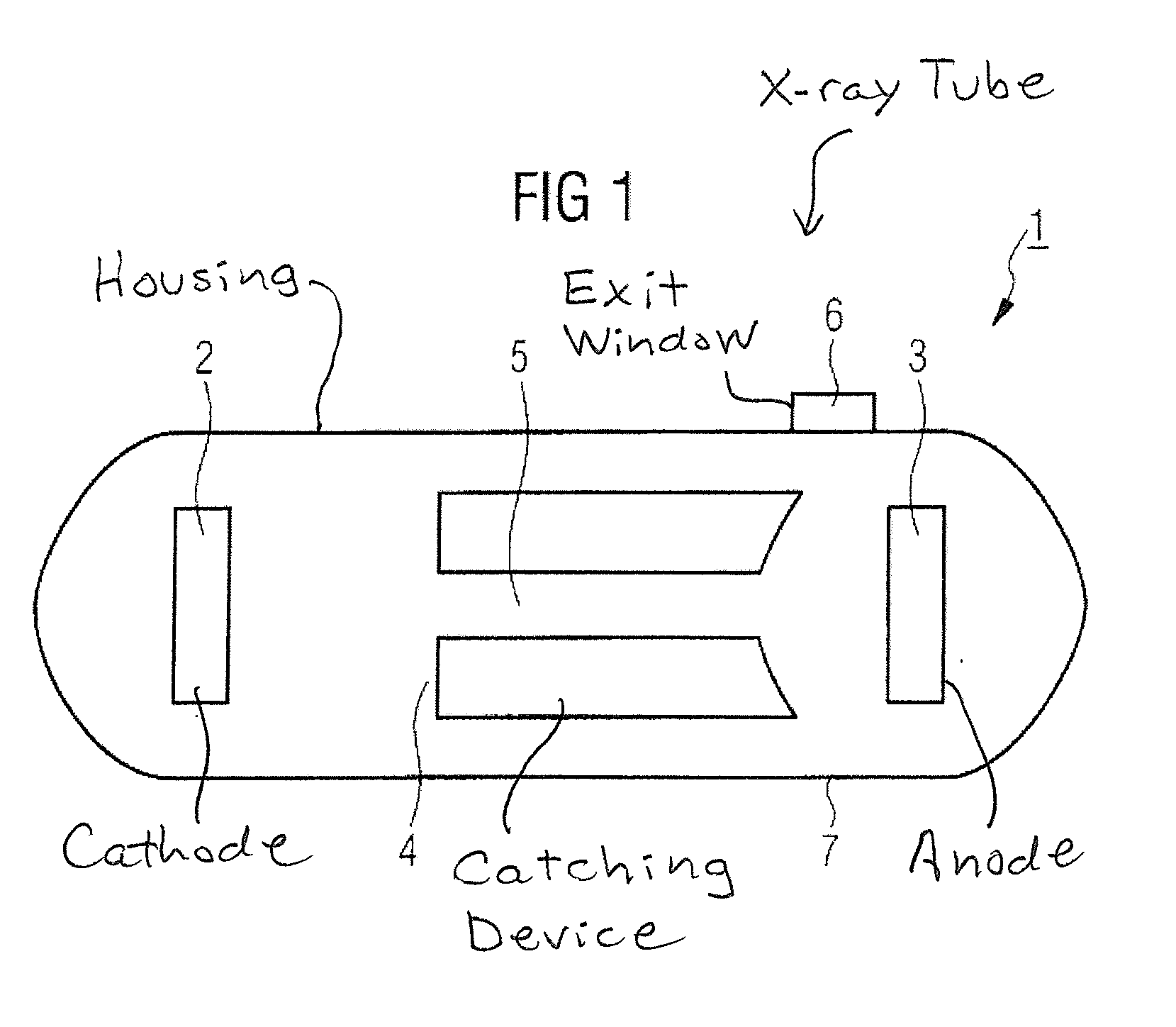 X-ray tube with a catching device for backscattered electrons, and operating method therefor