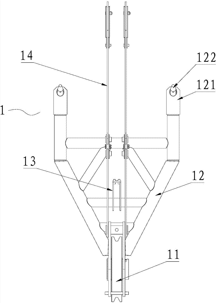 Arm tip pulley mechanism, self-disassembly method of arm tip pulley mechanism and crane