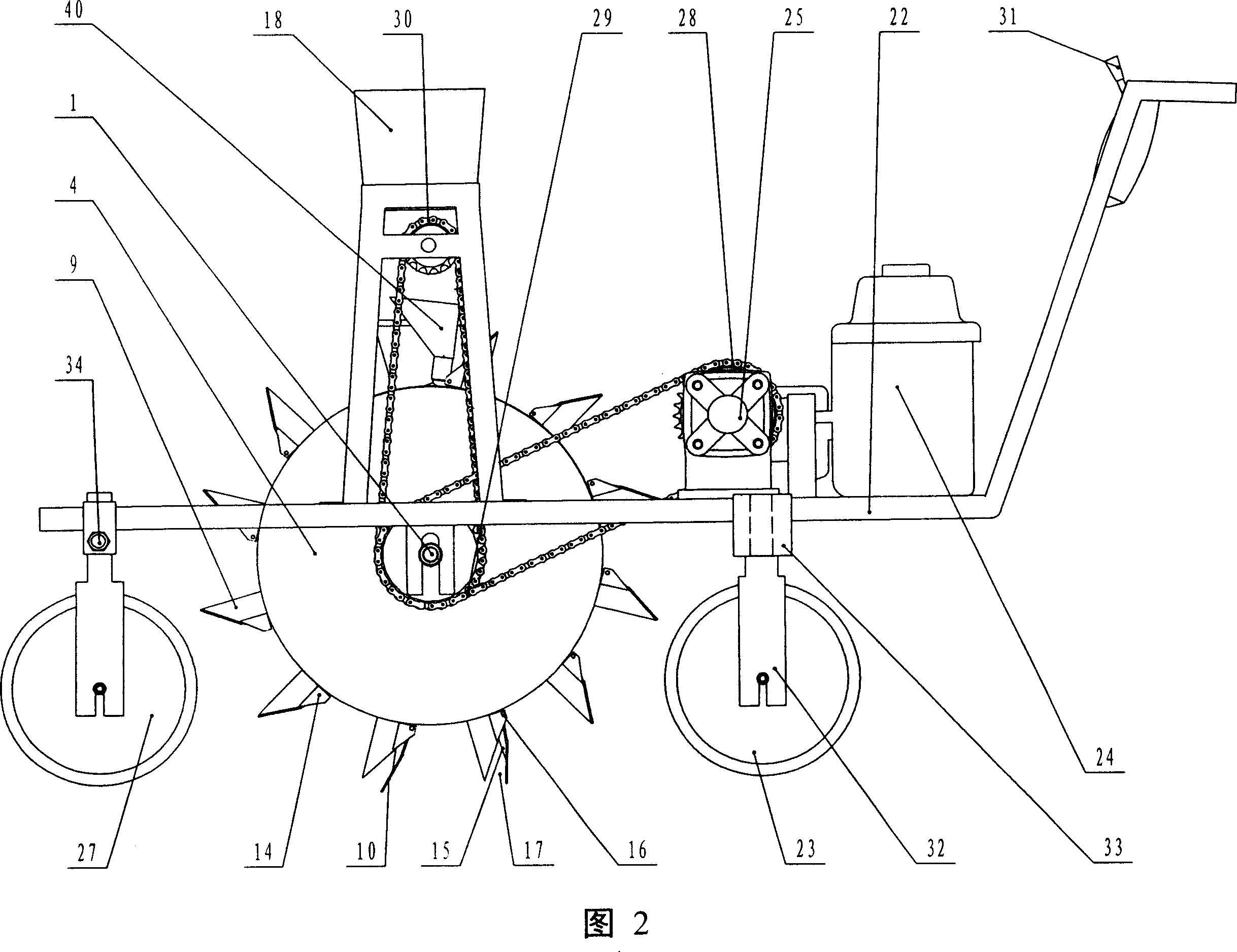 Pneumatic boosted seed,fentilizer hole sowing machine