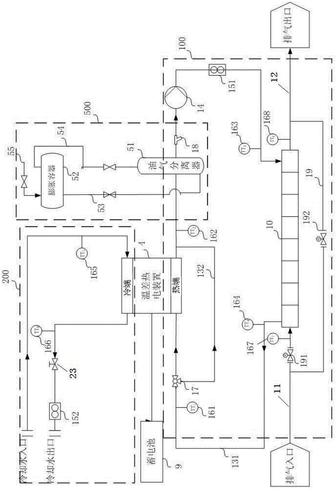 Medium circulation system for exhaust heat indirect type temperature-difference thermoelectric device for marine diesel engine