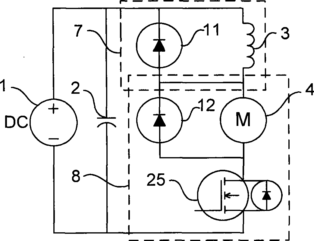 Control circuit, braking method, energy production method and device for DC motor