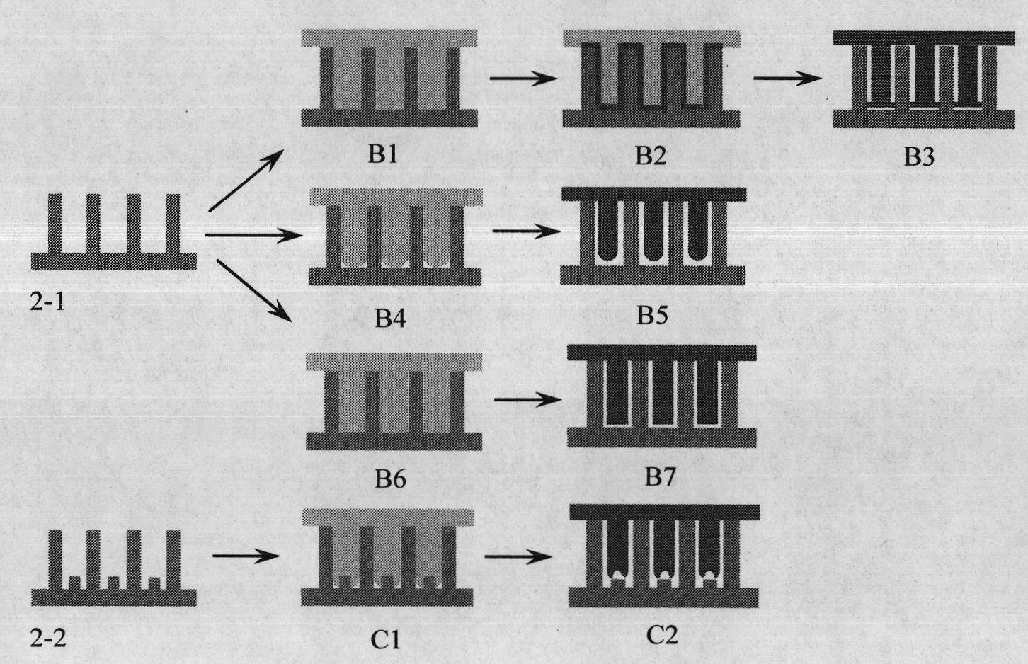 Method for preparing bionic adhesion arrays with different top end structures