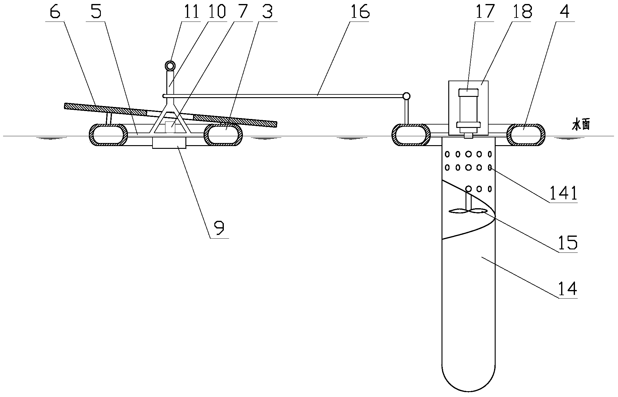 Mobile oxygenation device for bottom water body of aquaculture pond