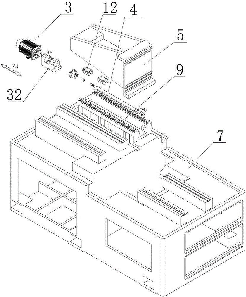 Crosshead shoe third shaft group mechanism of center-moving lathe-milling machine tool