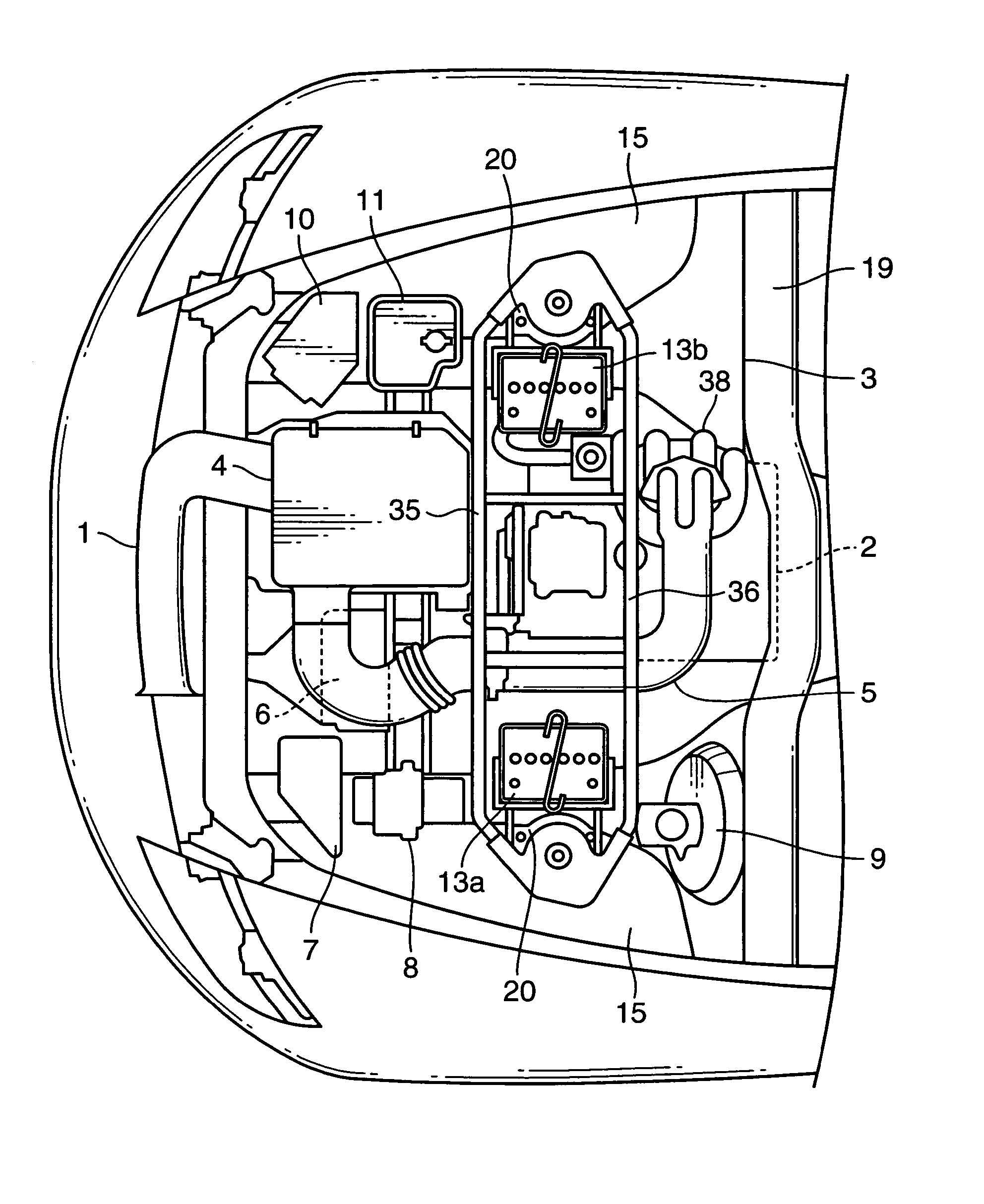 Structure for arrangement of engine-associated vehicle components