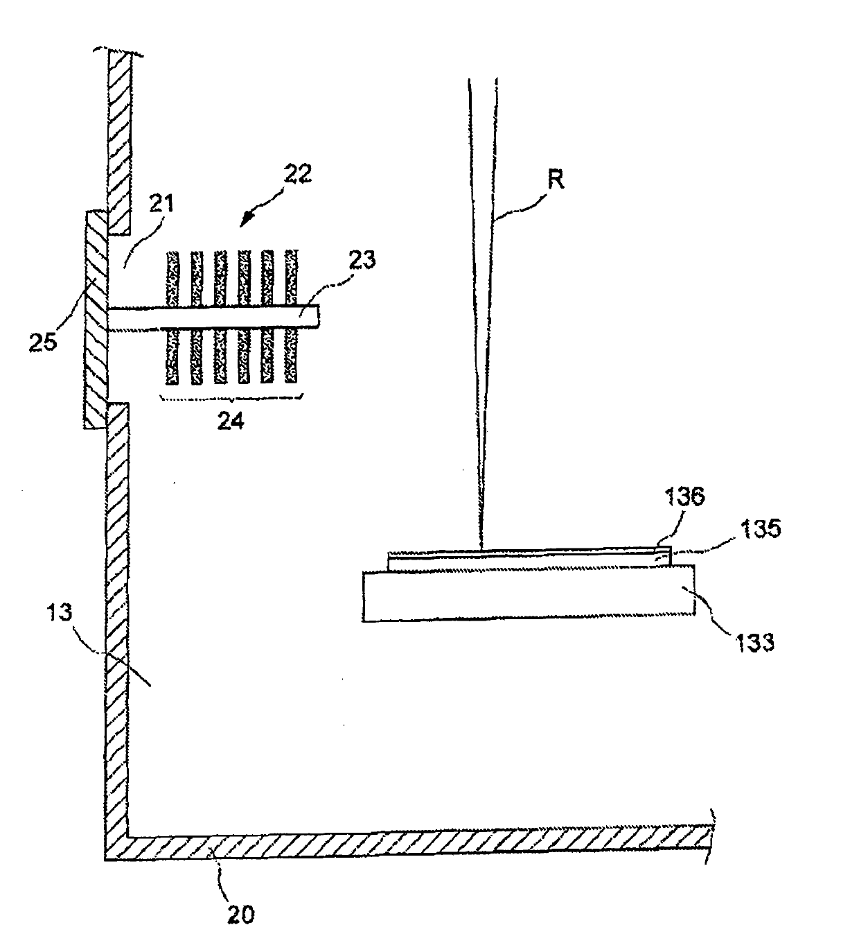 Lithography apparatus using extreme uv radiation and having a volatile organic compounds absorbing member comprising a getter material