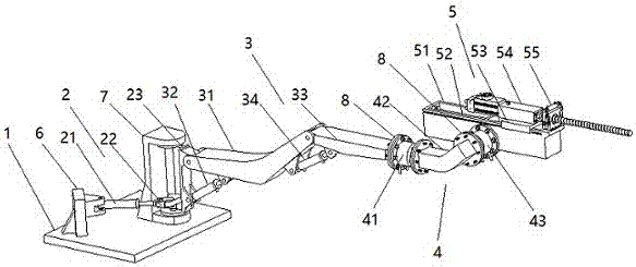 Hydraulic drill arm with multiple degrees of freedom