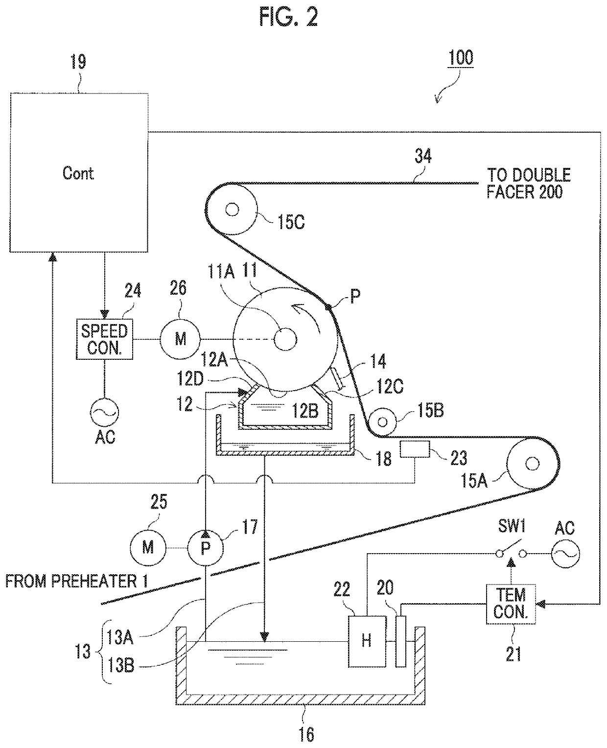 Humidifying device and corrugating machine